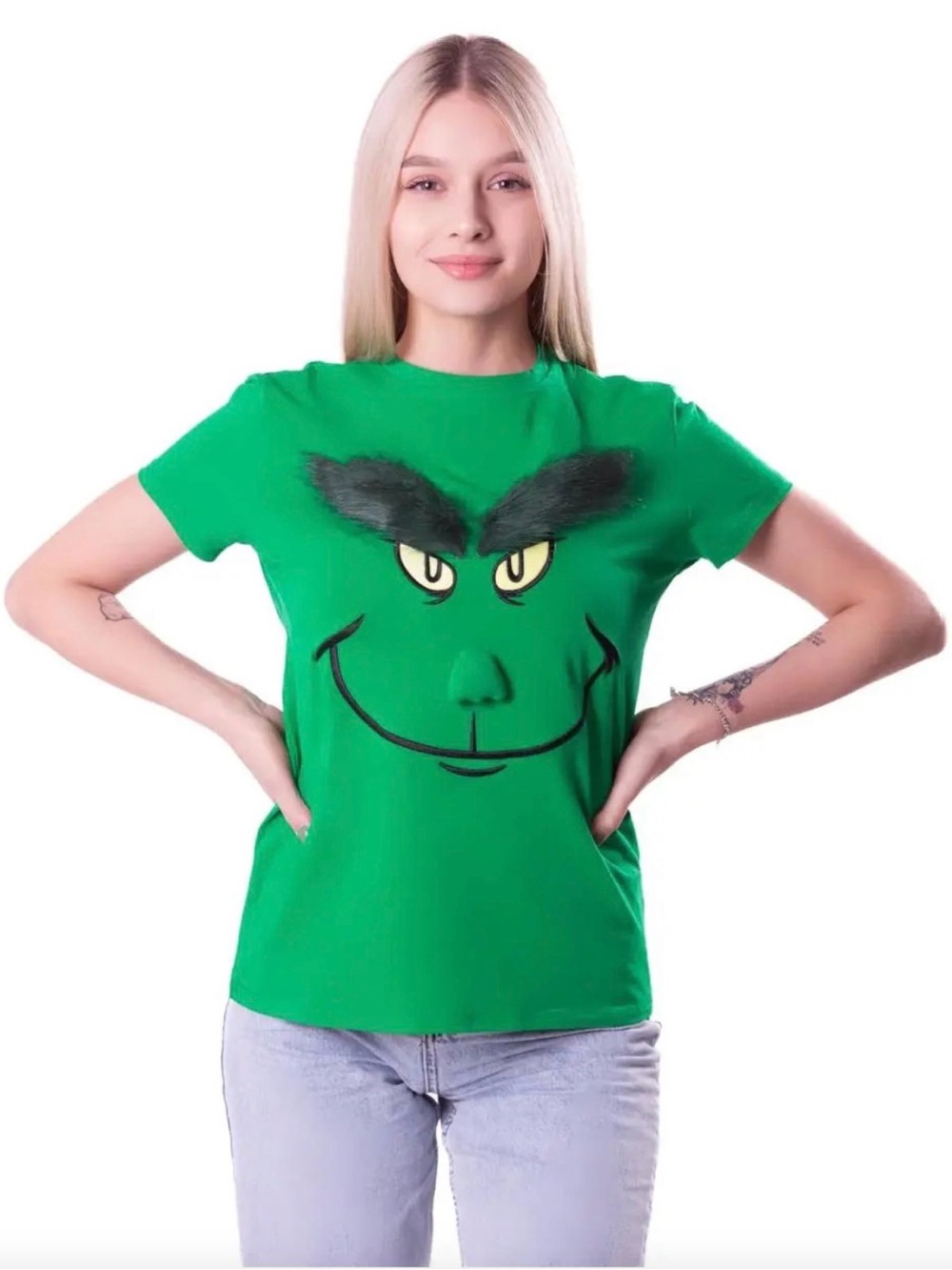 Comfy Camper Green Grinch Face Women’s T-Shirt Small